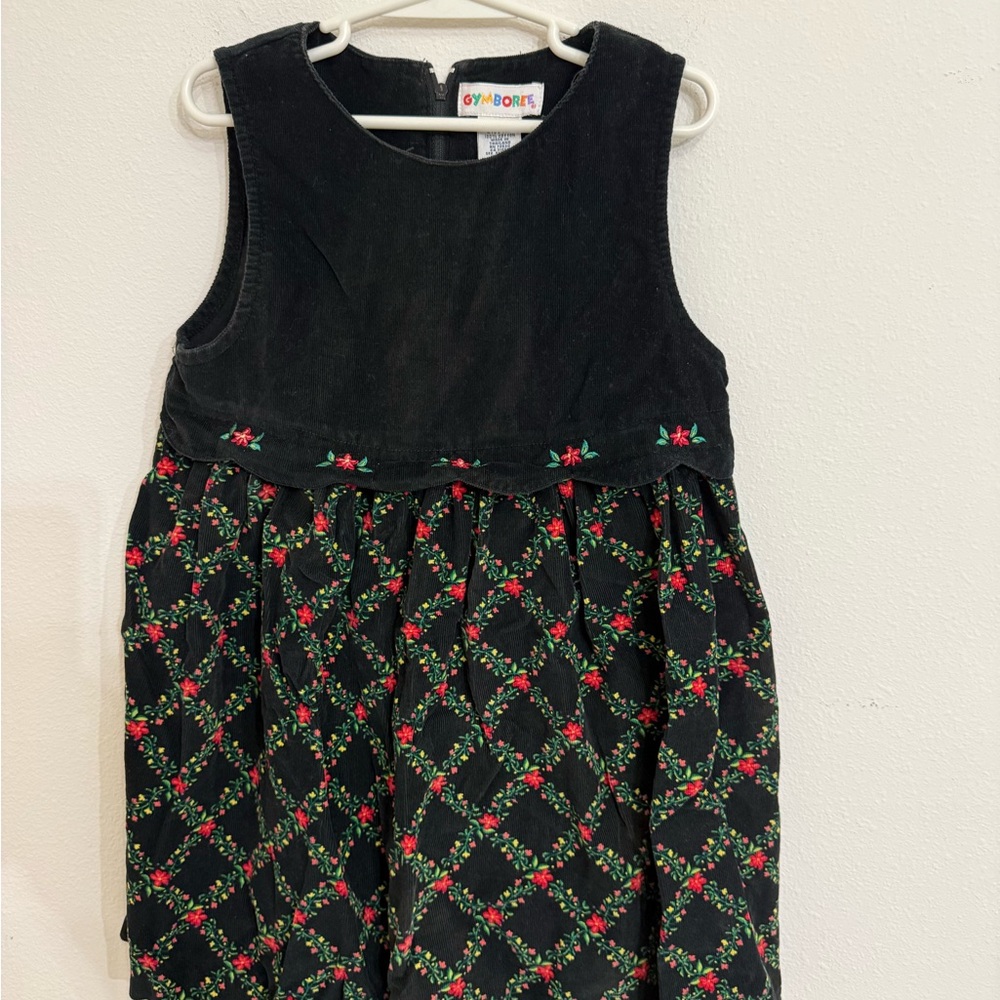 Vintage Gymboree Black and Red Floral Kids Dress